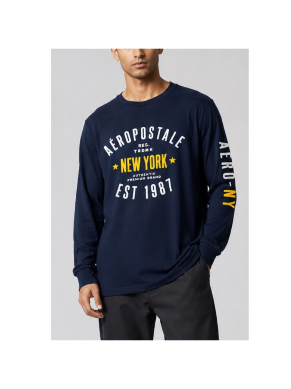 Aeropostale Mens XL Long Sleeve Shirt Navy Blue New York 1987 Graphic Logo